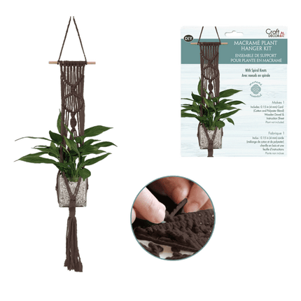 Craft Decor Coffee Macrame Plant Hanger kit with dowel sold by RQC Supply Canada an arts and craft store located in Woodstock, Ontario
