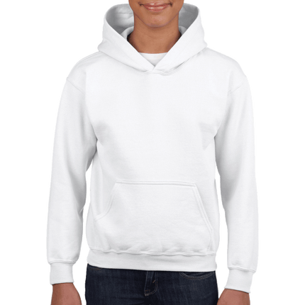 18500B Gildan Kids/Youth Hoodie. Shown in White, sold by RQC Supply Canada.