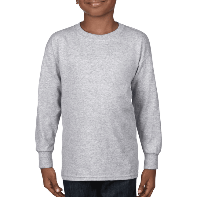 G540B Youth Heavy Cotton Long Sleeved T-Shirt. Shown in Sport Grey, sold by RQC Supply Canada.