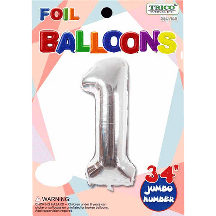Silver Number One Foil Balloons sold by RQC Supply Canada located in Woodstock, Ontario