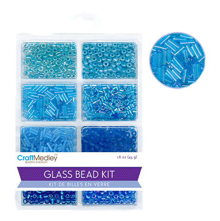 Glass beads Craft Medley brand, showing The Blues available for sale sold by RQC Supply Canada.
