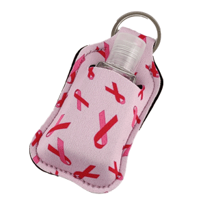 Breast Cancer Keychain Hand sanitizer sports key chain with clear bottle sold by RQC Supply Canada