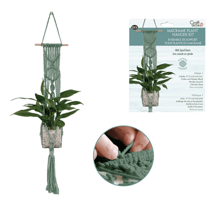 Craft Decor Sage Macrame Plant Hanger kit with dowel sold by RQC Supply Canada an arts and craft store located in Woodstock, Ontario