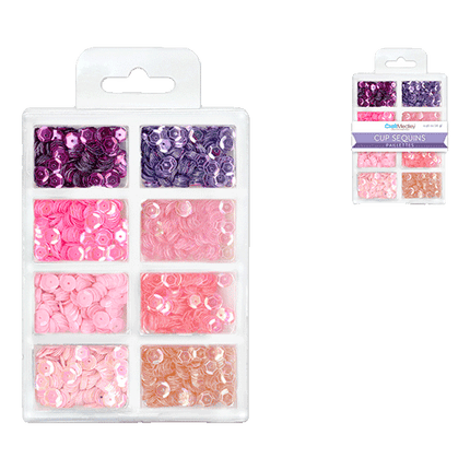 6mm Plastic Cup Sequins sold by RQC Supply Canada an arts and craft store located in Woodstock, Ontario showing Princess Pink  colour