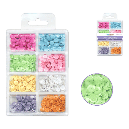 6mm Plastic Cup Sequins sold by RQC Supply Canada an arts and craft store located in Woodstock, Ontario showing Baby Pastel colour