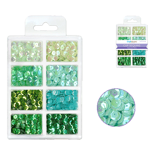 6mm Plastic Cup Sequins sold by RQC Supply Canada an arts and craft store located in Woodstock, Ontario showing Go Green colour