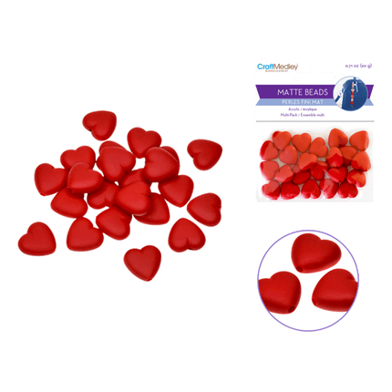 Red Matte Hearts Beads sold by RQC Supply Canada an arts and craft store located in Woodstock, Ontario