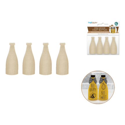 Wooden Milk Bottles sold by RQC Supply Canada an arts and craft store located in Woodstock, Ontario showing 4pc set