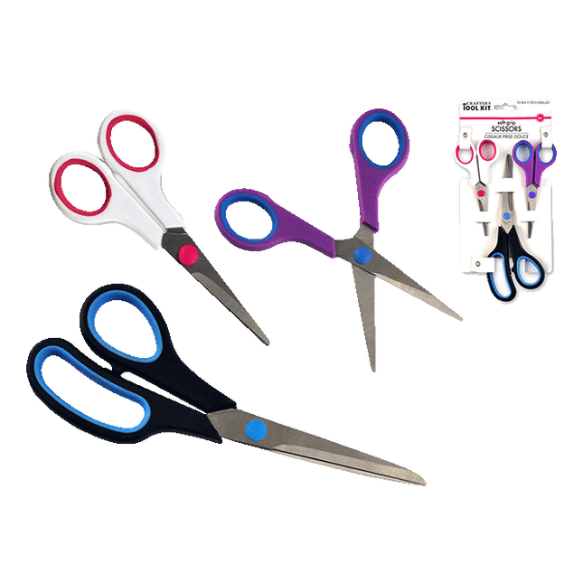 3 package of scissors perfect for crafting, paper and so much more, sold by RQC Supply Canada an arts and craft store located in Woodstock, Ontario