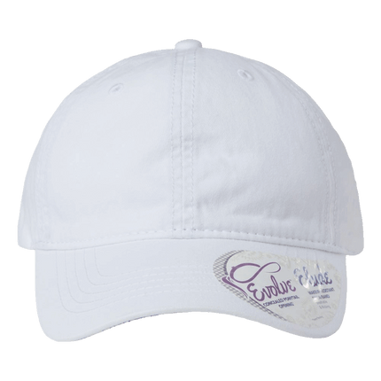 White Ponytail Hat with Flower Pattern Underneath Ponytail hat sold by RQC Supply Canada showing front profile