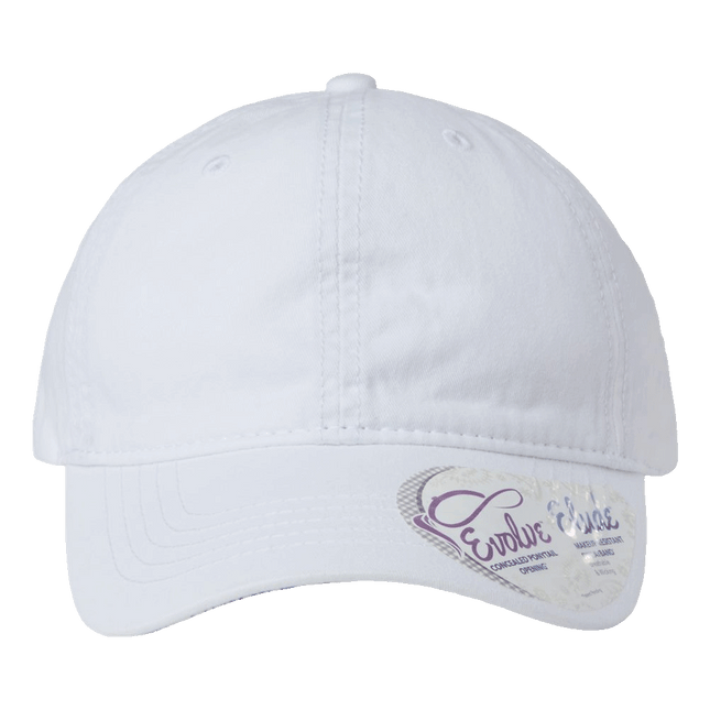 White Ponytail Hat with Flower Pattern Underneath Ponytail hat sold by RQC Supply Canada showing front profile