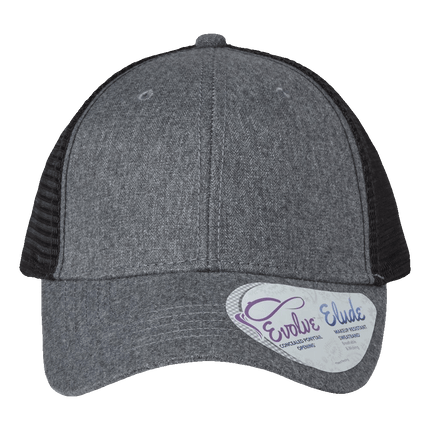 Infinity Her Modern Trucker Hat with ponytail hole sold by RQC Supply an arts and craft store located in Woodstock, Ontario showing heather grey and white colour