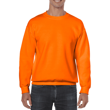 Unisex Gildan Cotton Crew Neck Sweaters sold by RQC Supply Canada. Safety Orange colour shown here.