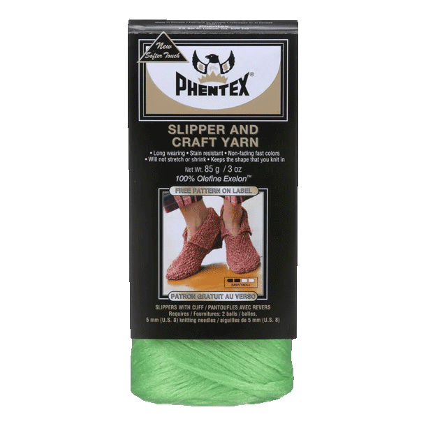 Phentex Worsted Slipper and Craft Yarn sold by RQC Supply Canada an arts and craft store located in Woodstock Ontario showing hot lime colour