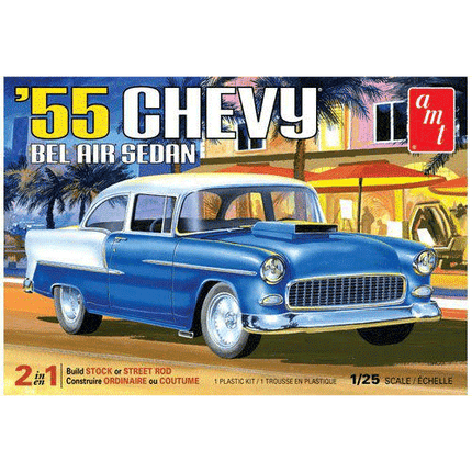AMT 1955 Chevy Bel Air 2 in 1 Model Kit build stock or Street rod sold by RQC Supply Canada an arts and craft hobby store located in Woodstock, Ontario