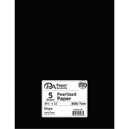 Pearlized Scrapbooking Paper 8.5" x 11" 5pc packages sold by RQC Supply Canada an arts and craft supply store located in Woodstock, Ontario showing black colour option