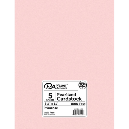 Pearlized Scrapbooking Paper 8.5" x 11" 5pc packages sold by RQC Supply Canada an arts and craft supply store located in Woodstock, Ontario showing primrose colour option