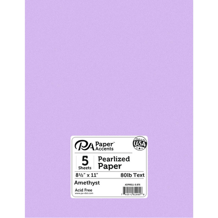 Pearlized Scrapbooking Paper 8.5" x 11" 5pc packages sold by RQC Supply Canada an arts and craft supply store located in Woodstock, Ontario showing amethyst colour option