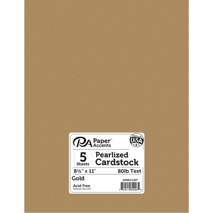 Pearlized Scrapbooking Paper 8.5" x 11" 5pc packages sold by RQC Supply Canada an arts and craft supply store located in Woodstock, Ontario showing gold colour option