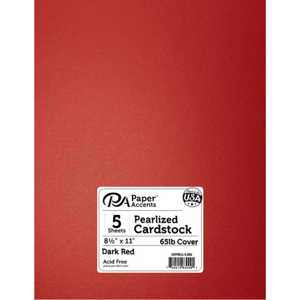 Pearlized Scrapbooking Paper 8.5" x 11" 5pc packages sold by RQC Supply Canada an arts and craft supply store located in Woodstock, Ontario showing dark red colour option