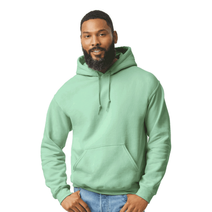 18500 Adult Hoodie. Unisex Hooded Sweatshirt by Gildan. Shown in mint colour, sold by RQC Supply Canada.