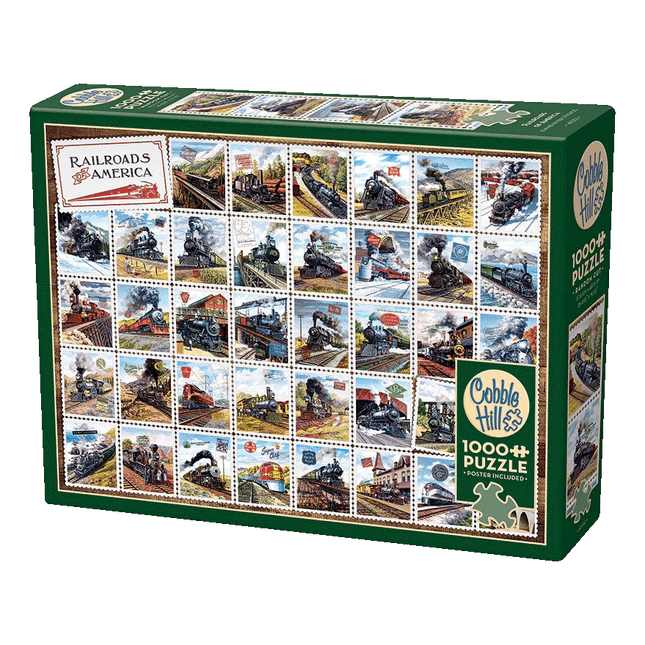 Railroads of America Train Puzzle made by Cobble Hilll sold by RQC Supply Canada an arts and craft hobby store located in Woodstock, Ontario