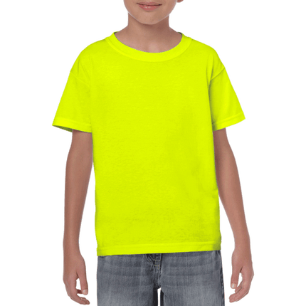 500B Heavy Cotton Youth Short Sleeved T-Shirt by Gildan. Shown in Fluorescent Green/Safety Yellow, sold by RQC Supply Canada.