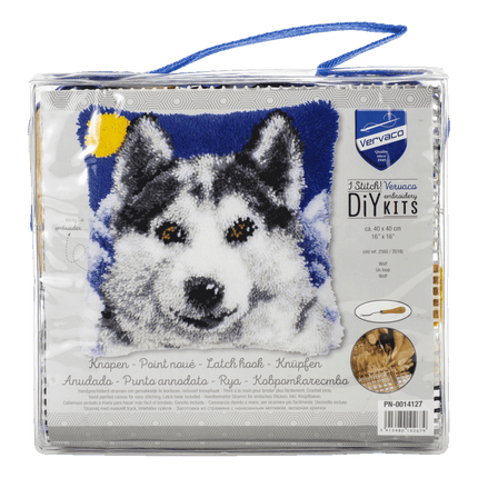Vervaco's top-notch needlework kits offer an unforgettable experience. Showing the wolf design sold by RQC Supply Canada an arts and craft store located in Woodstock, Ontario