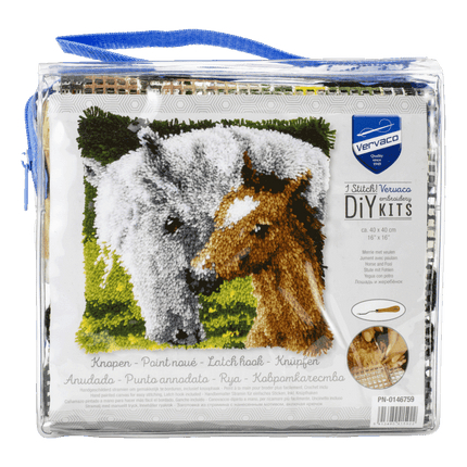 Vervaco's top-notch needlework kits offer an unforgettable experience. showing a horse cushion design sold by RQC Supply Canada an arts and craft store located in Woodstock, Ontario