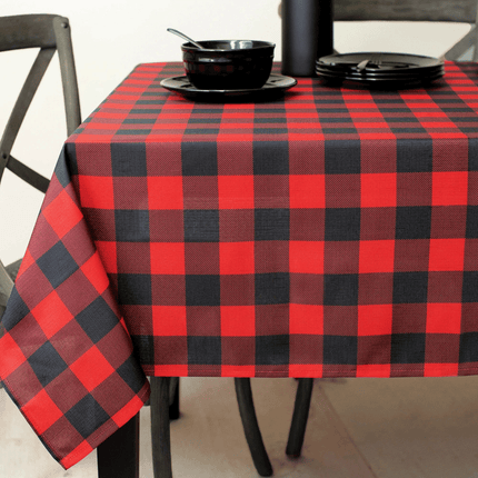 Red and Black Buffalo Printed Plaid Fabric Table Cover 60" x 104"