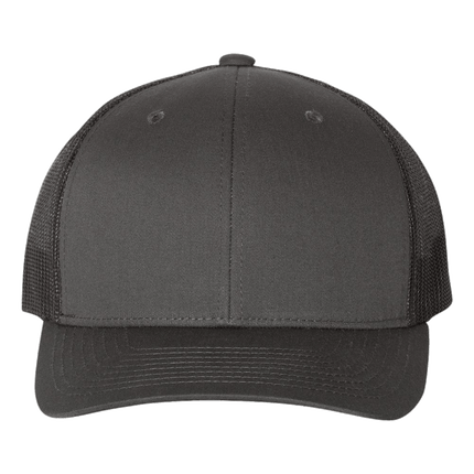 Yupoong Charcoal and black mesh 6 panel baseball trucker hat sold by RQC Supply Canada an arts and craft store located in Woodstock, Ontario