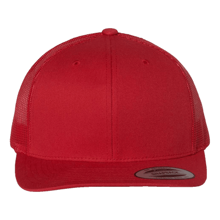Yupoong Red 6 panel baseball trucker hat sold by RQC Supply Canada an arts and craft store located in Woodstock, Ontario