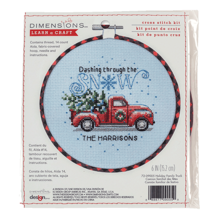 Needle art kit perfect for beginners showing holiday truck design sold by RQC Supply Canada an arts and craft and hobby store located in Woodstock, Ontario