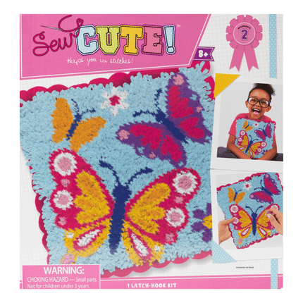Sew Cute Latch Hook Butterfly Pillow Kit sold by RQC Supply Canada an arts and craft and hobby store located in Woodstock, Ontario