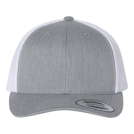 Yupoong Heather Grey and White 6 panel baseball trucker hat sold by RQC Supply Canada an arts and craft store located in Woodstock, Ontario