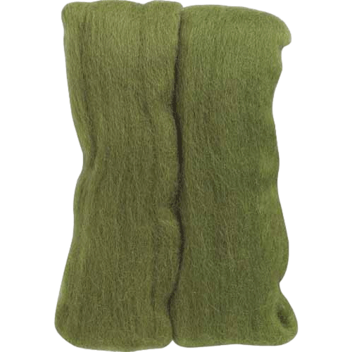 Off White Roving Wool made by Clover sold by RQC Supply Canada an arts and craft store located in Woodstock, Ontario showing moss green colour