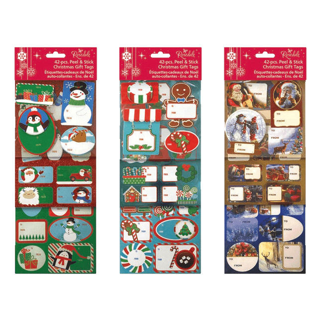 Christmas Gift Labels Peel and Stick sold by RQC Supply Canada an arts and craft store located in Woodstock, Ontario
