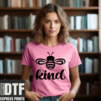 Bee Kind Be Kind DTF Transfers sold by DTF Woodstock Express Prints sold by RQC Supply Canada an arts and craft store located in Woodstock, Ontario