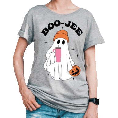 Boo Jee Ghost DTF Transfers custom printed by RQC Supply Canada an arts and craft store located in Woodstock, Ontario