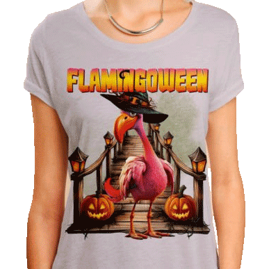 Flamingoween Flamingo with Witch Hat DTF Printed Transfer sold by RQC Supply Canada an arts and craft print shop located in Woodstock, Ontario