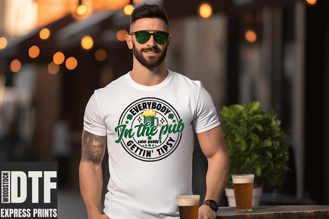 Everybody's in the Pub Getting Tipsy Beer Bottle DTF Transfer St Patty's Day sold by RQC Supply Canada an arts and craft store located in Woodstock, Ontario