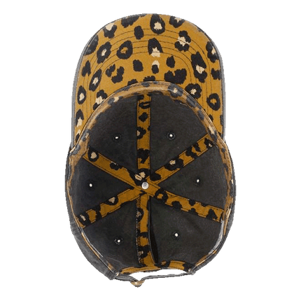 Pattern Underneath Ponytail hat sold by RQC Supply Canada showing front profile black with leopard pattern