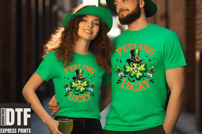 Feeling Lucky Shamrock with Top Hat DTF Transfers sold by RQC Supply Canada an arts and craft store located in Woodstock, Ontario