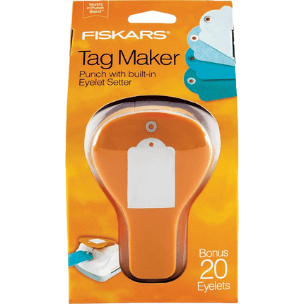 Fiskars Tag Maker with Eyelet Punch Setter Built in sold by RQC Supply Canada an arts and craft store located in Woodstock, Ontario
