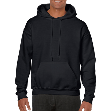 18500 Adult Hoodie. Unisex Hooded Sweatshirt by Gildan. Shown in Black, sold by RQC Supply Canada.
