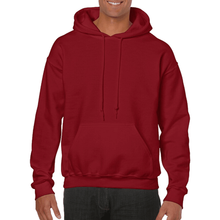 18500 Adult Hoodie. Unisex Hooded Sweatshirt by Gildan. Shown in Cardinal Red colour, sold by RQC Supply Canada.