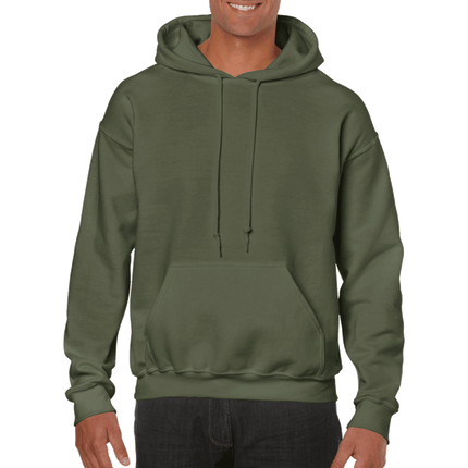 18500 Adult Hoodie. Unisex Hooded Sweatshirt by Gildan. Shown in Military Green colour, sold by RQC Supply Canada.