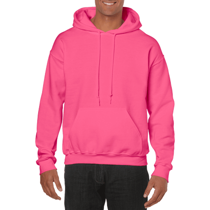 18500 Adult Hoodie. Unisex Hooded Sweatshirt by Gildan. Shown in Safety Pink sold by RQC Supply Canada.