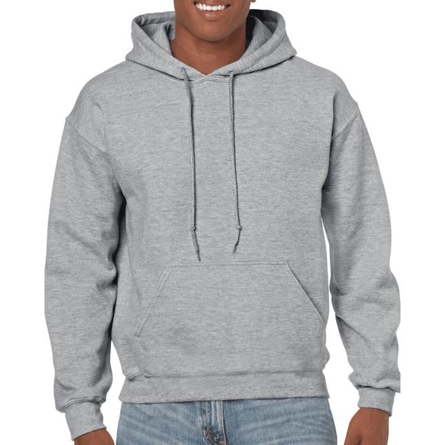 18500 Adult Hoodie. Unisex Hooded Sweatshirt by Gildan. Shown in Sport Grey, sold by RQC Supply Canada.