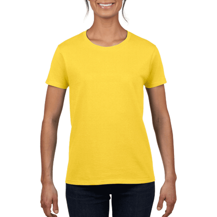 2000L Ladies Ultra Cotton Short Sleeve T-shirt by Gildan. Shown in Daisy Yellow, sold by RQC Supply Canada.